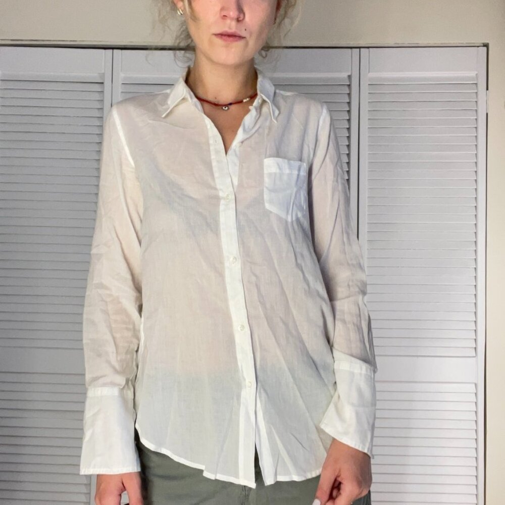 Nili Lotan Semi-Sheer White Cotton Button Down Shirt